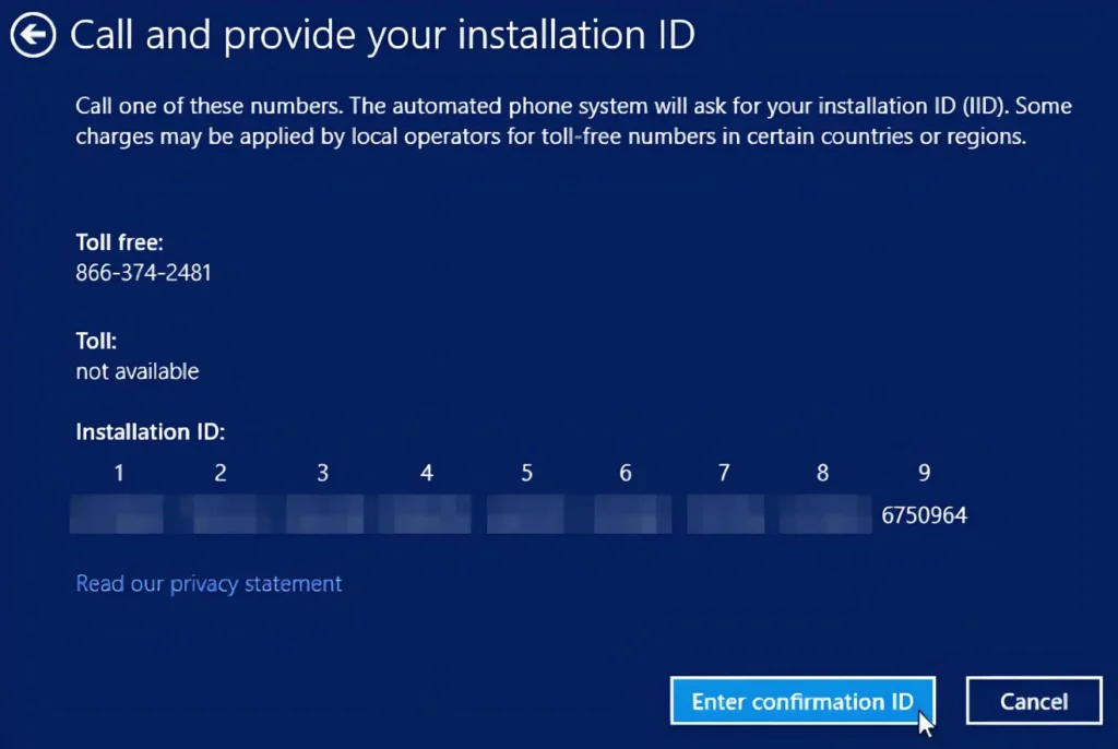 activate Windows by phone